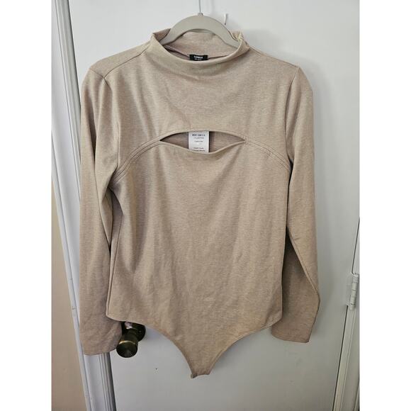 NwT Express Body Contour Mock Neck Cutout Bodysuit Lrg Long Sleeve Neutral Layer - Picture 2 of 6